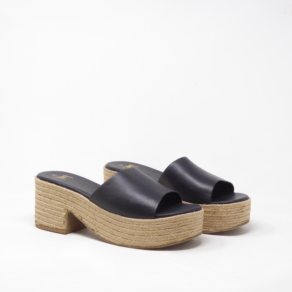 Beek Women Prinia Platform Espadrille Sandals Black Leather Slide Size 10